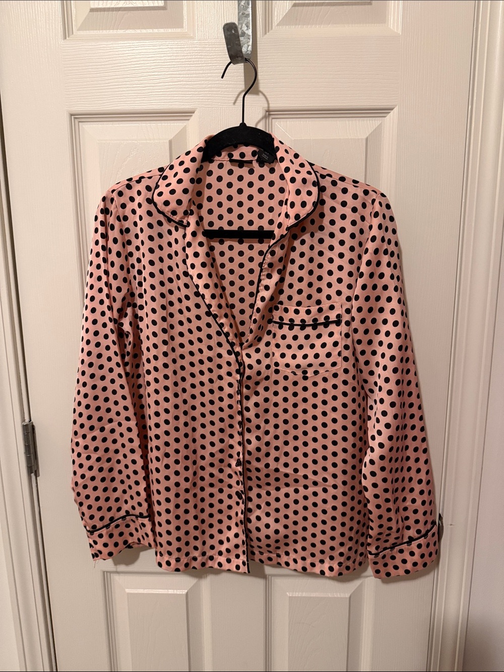 Tahari Pink and Black Polka Dot Satin Pajama Top